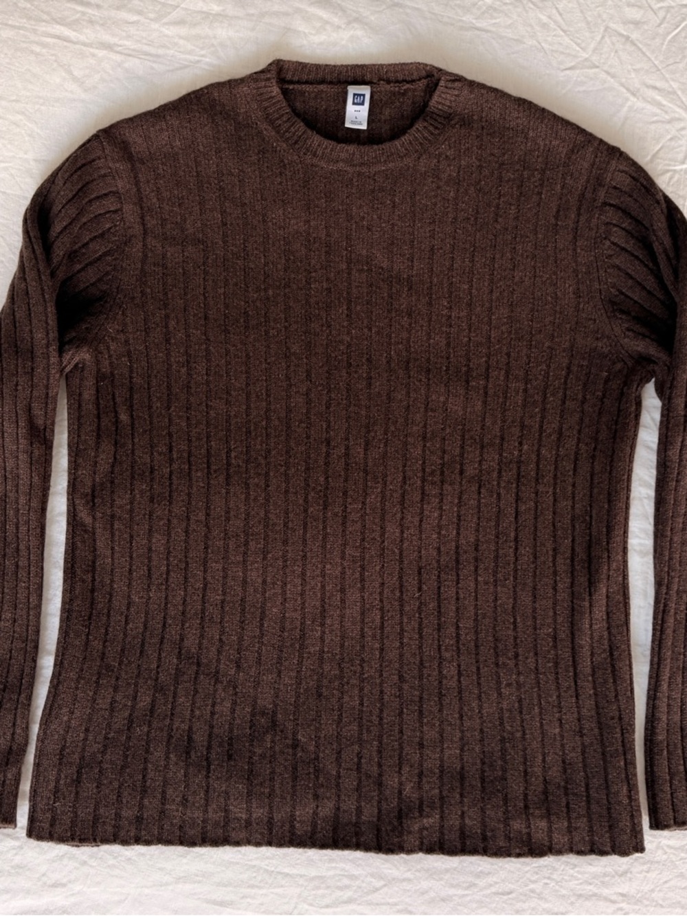 GAP Men's Dark Brown Ribbed Wool Crewneck Sweater